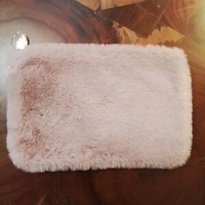 Loft Pink Plush Faux Fur Love Cosmetic Bag Gold Toned Zipper & Pull